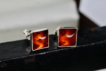 Load image into Gallery viewer, Sterling Silver Square Orange Amber Gemstone Stud Earrings
