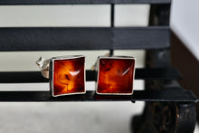 Load image into Gallery viewer, Sterling Silver Square Orange Amber Gemstone Stud Earrings
