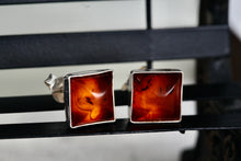 Load image into Gallery viewer, Sterling Silver Square Orange Amber Gemstone Stud Earrings
