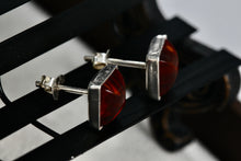 Load image into Gallery viewer, Sterling Silver Square Orange Amber Gemstone Stud Earrings
