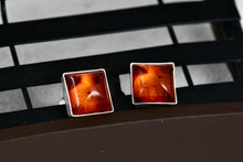 Load image into Gallery viewer, Sterling Silver Square Orange Amber Gemstone Stud Earrings
