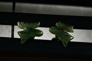 Hand Carved Green Jade Moose Stud Earrings
