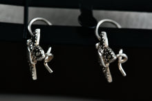 Load image into Gallery viewer, Vintage SU Sterling Silver Small Rhinestone Butterfly Dangle Hook Earrings
