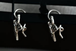 Vintage SU Sterling Silver Small Rhinestone Butterfly Dangle Hook Earrings