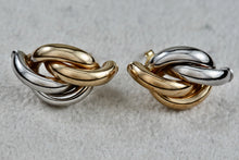 Load image into Gallery viewer, Vintage 14Kt Yellow Gold &amp; White Gold Knot Twist Tube Earrings
