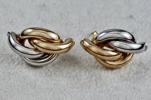 Vintage 14Kt Yellow Gold & White Gold Knot Twist Tube Earrings