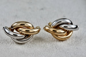 Vintage 14Kt Yellow Gold & White Gold Knot Twist Tube Earrings