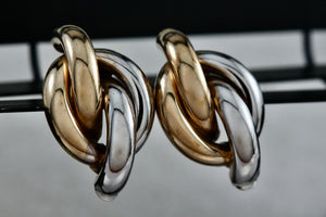 Vintage 14Kt Yellow Gold & White Gold Knot Twist Tube Earrings