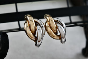 Vintage 14Kt Yellow Gold & White Gold Knot Twist Tube Earrings