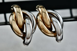 Vintage 14Kt Yellow Gold & White Gold Knot Twist Tube Earrings