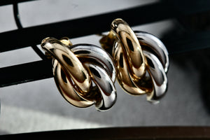 Vintage 14Kt Yellow Gold & White Gold Knot Twist Tube Earrings