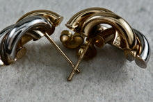 Load image into Gallery viewer, Vintage 14Kt Yellow Gold &amp; White Gold Knot Twist Tube Earrings
