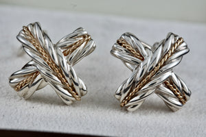 Pazia Sterling Silver & 18K Gold Large "X" Twist Rope Clip-on Earrings