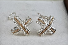 Load image into Gallery viewer, Pazia Sterling Silver &amp; 18K Gold Large &quot;X&quot; Twist Rope Clip-on Earrings
