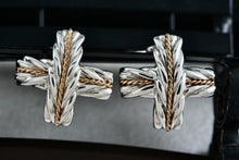 Load image into Gallery viewer, Pazia Sterling Silver &amp; 18K Gold Large &quot;X&quot; Twist Rope Clip-on Earrings
