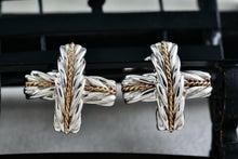 Load image into Gallery viewer, Pazia Sterling Silver &amp; 18K Gold Large &quot;X&quot; Twist Rope Clip-on Earrings
