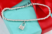 Load image into Gallery viewer, Tiffany &amp; Co. 1837 Silver Mini Padlock 4mm Ball Beaded 7&quot; Bracelet
