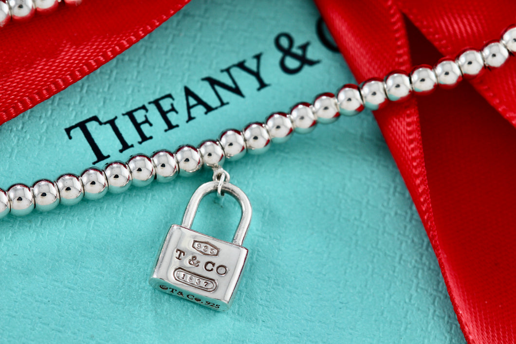 Tiffany & Co. 1837 Silver Mini Padlock 4mm Ball Beaded 7