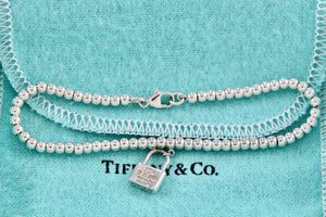 Tiffany & Co. 1837 Silver Mini Padlock 4mm Ball Beaded 7" Bracelet