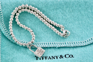 Tiffany & Co. 1837 Silver Mini Padlock 4mm Ball Beaded 7" Bracelet