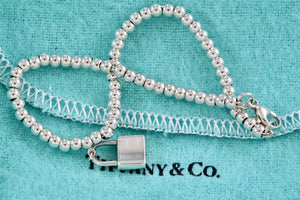 Tiffany & Co. 1837 Silver Mini Padlock 4mm Ball Beaded 7" Bracelet