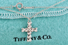 Load image into Gallery viewer, Tiffany &amp; Co. Paloma Picasso Silver Crown of Hearts Cross Pendant 16&quot; Necklace
