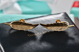 Tiffany & Co. Vintage 1950's Vermeil Sterling Feather Screw-Back Clip-On Earrings