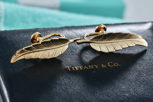 Tiffany & Co. Vintage 1950's Vermeil Sterling Feather Screw-Back Clip-On Earrings