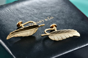 Tiffany & Co. Vintage 1950's Vermeil Sterling Feather Screw-Back Clip-On Earrings