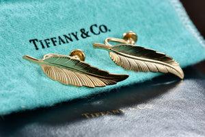 Tiffany & Co. Vintage 1950's Vermeil Sterling Feather Screw-Back Clip-On Earrings