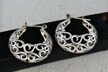 Load image into Gallery viewer, Jezlaine Sterling Silver Scroll Filigree Hoop Earrings
