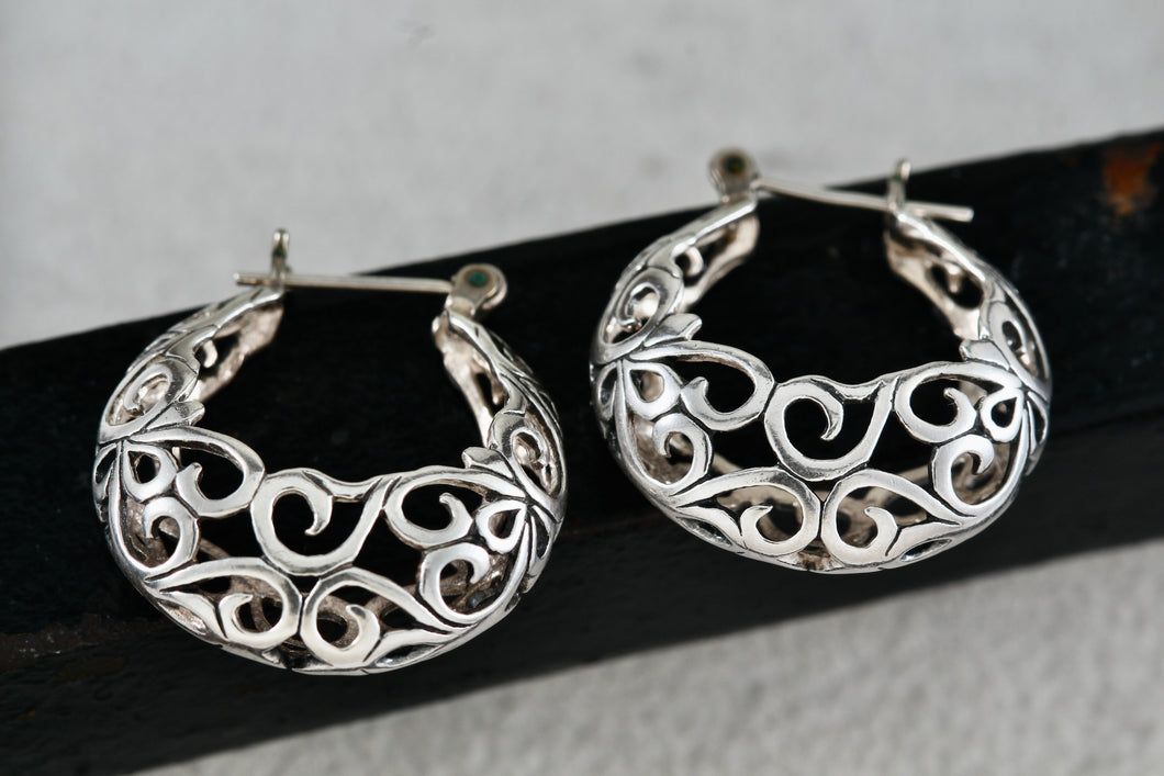 Jezlaine Sterling Silver Scroll Filigree Hoop Earrings