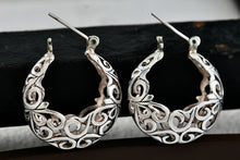 Load image into Gallery viewer, Jezlaine Sterling Silver Scroll Filigree Hoop Earrings
