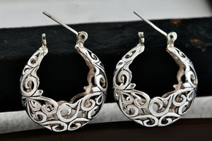 Jezlaine Sterling Silver Scroll Filigree Hoop Earrings