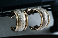 Load image into Gallery viewer, CJI Angela Candela 14Kt. Yellow Gold &amp; Sterling Silver Floral Inlay Hoop Earrings
