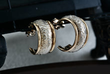 Load image into Gallery viewer, CJI Angela Candela 14Kt. Yellow Gold &amp; Sterling Silver Floral Inlay Hoop Earrings
