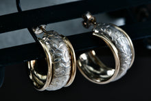 Load image into Gallery viewer, CJI Angela Candela 14Kt. Yellow Gold &amp; Sterling Silver Floral Inlay Hoop Earrings
