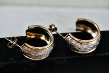 Load image into Gallery viewer, CJI Angela Candela 14Kt. Yellow Gold &amp; Sterling Silver Floral Inlay Hoop Earrings
