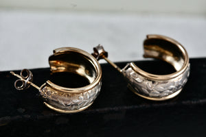 CJI Angela Candela 14Kt. Yellow Gold & Sterling Silver Floral Inlay Hoop Earrings