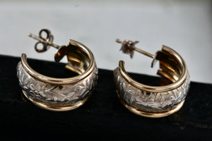 CJI Angela Candela 14Kt. Yellow Gold & Sterling Silver Floral Inlay Hoop Earrings