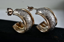 Load image into Gallery viewer, CJI Angela Candela 14Kt. Yellow Gold &amp; Sterling Silver Floral Inlay Hoop Earrings
