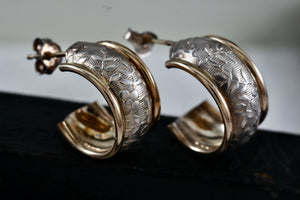 CJI Angela Candela 14Kt. Yellow Gold & Sterling Silver Floral Inlay Hoop Earrings