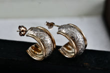 Load image into Gallery viewer, CJI Angela Candela 14Kt. Yellow Gold &amp; Sterling Silver Floral Inlay Hoop Earrings
