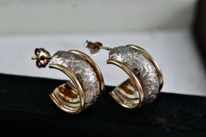 CJI Angela Candela 14Kt. Yellow Gold & Sterling Silver Floral Inlay Hoop Earrings