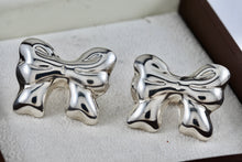 Load image into Gallery viewer, Vintage Taxco Mexico Sterling Silver Large Ribbon Bow Stud Earrings
