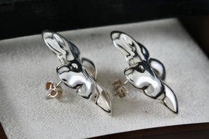 Vintage Taxco Mexico Sterling Silver Large Ribbon Bow Stud Earrings