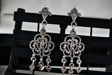 Load image into Gallery viewer, Vintage Sterling Silver Rhinestone Chandelier Dangle Triple Drop Stud 1.75&quot; Earrings
