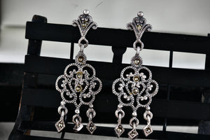 Vintage Sterling Silver Rhinestone Chandelier Dangle Triple Drop Stud 1.75" Earrings