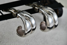 Load image into Gallery viewer, Sterling Silver Small Wide Hoop Huggie Clip-On Earrings Signed
