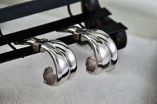 Load image into Gallery viewer, Sterling Silver Small Wide Hoop Huggie Clip-On Earrings Signed
